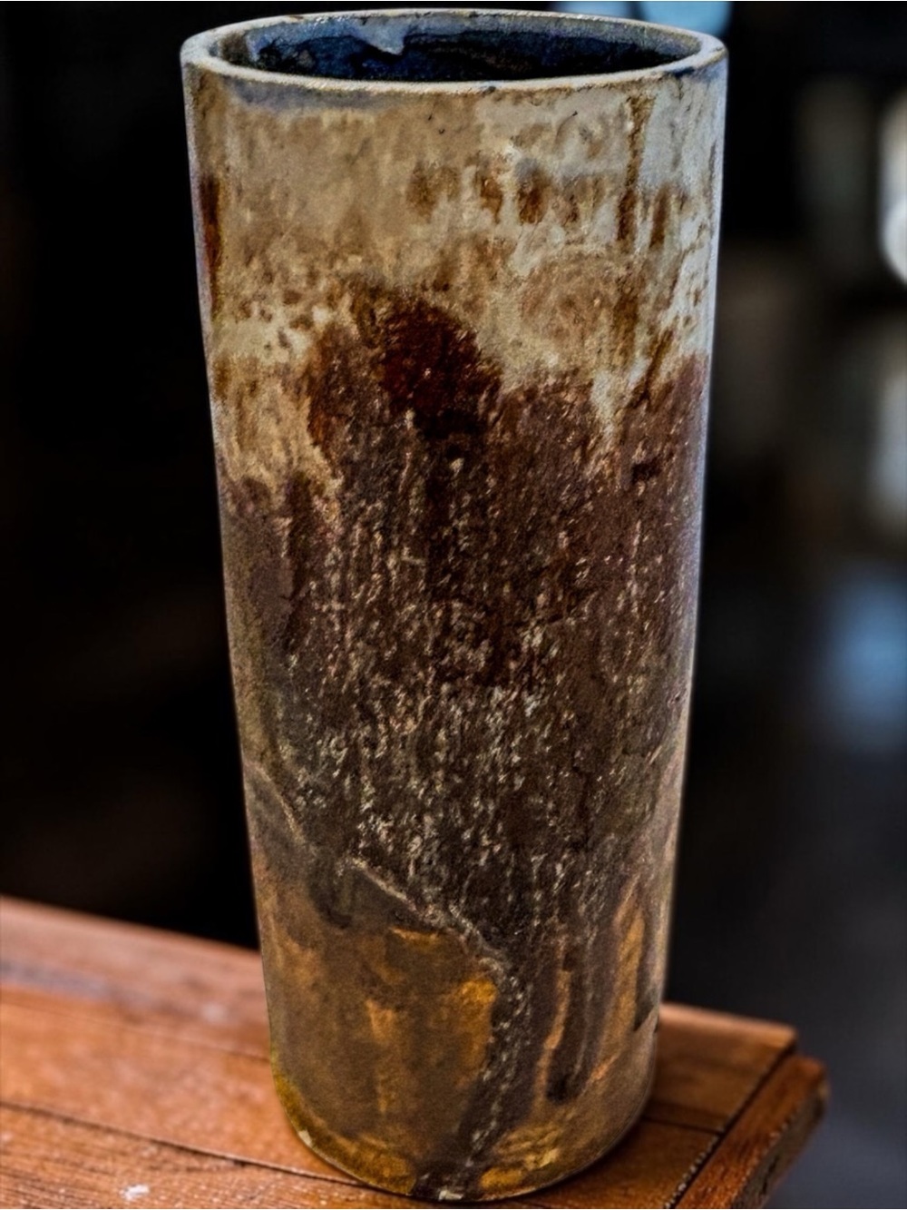 Vintage 1971 Signed Studio Pottery Vase | Handmade Stoneware Drip Glaze Vessel - Picture 5 of 17